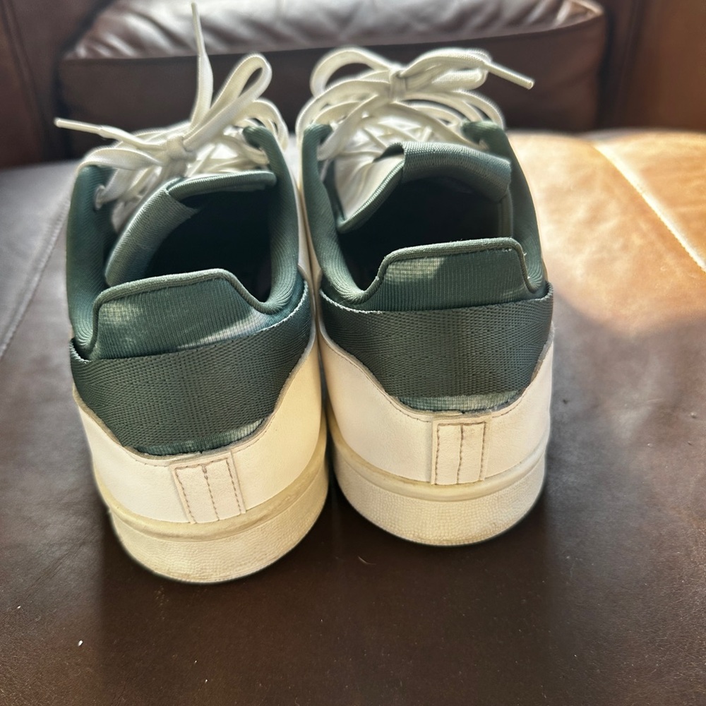 adidas Stan Smith White Leather Sneakers with Green Heel Tab Size 10 - Picture 4 of 10